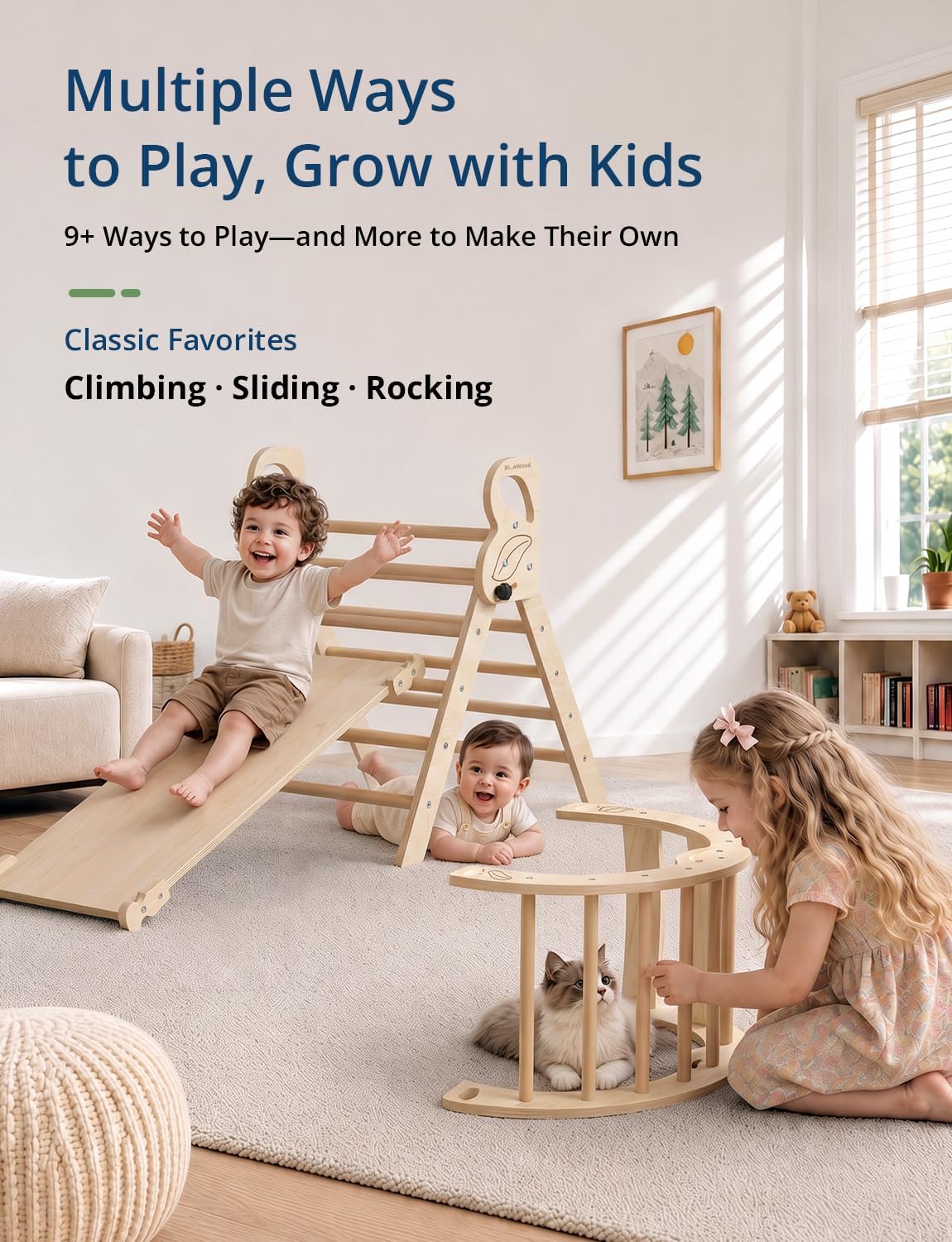 Pikler Triangle Set, Indoor Pickler Toddler Climbing Toy, Ages 1-7