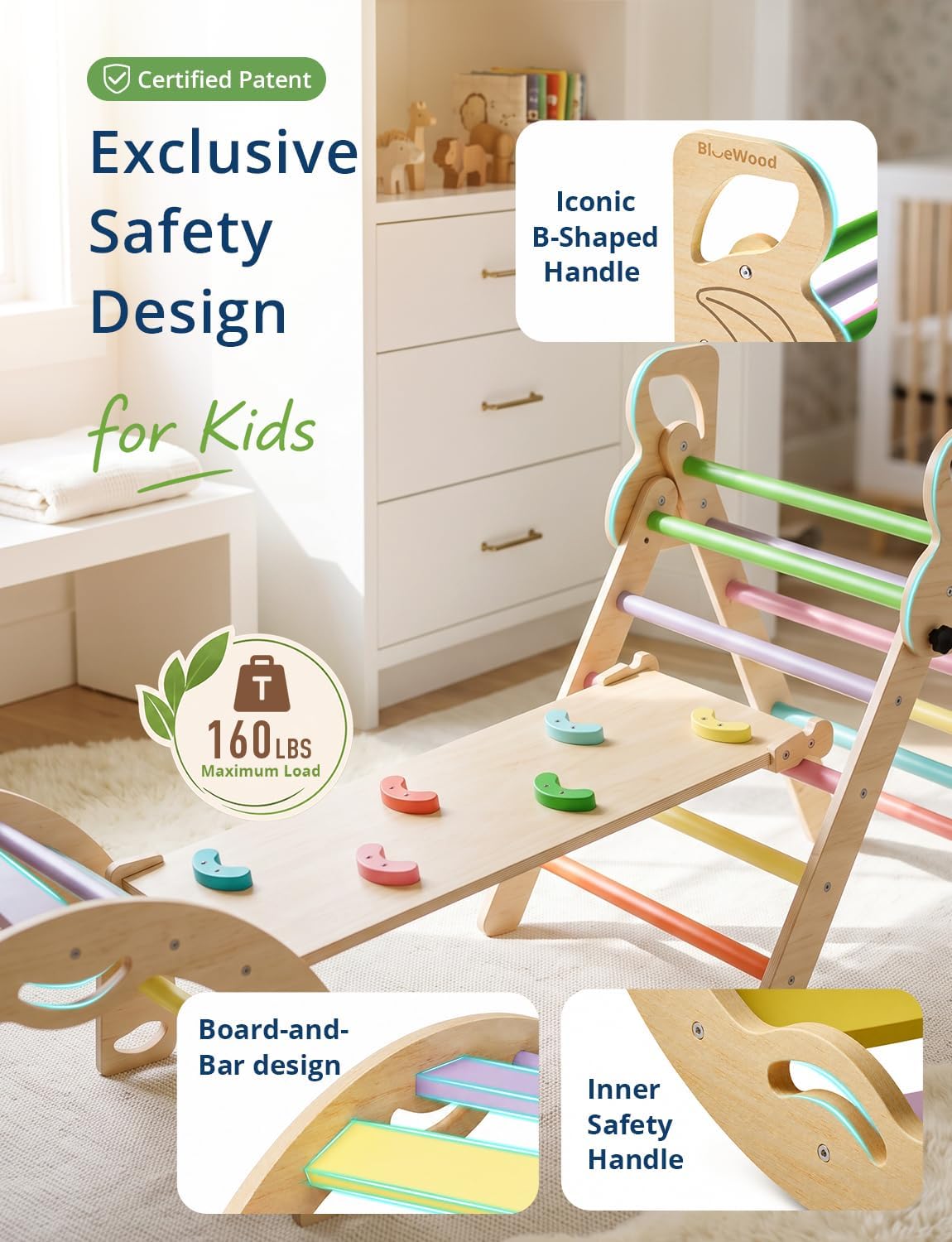 Pikler Triangle Set, Indoor Pickler Toddler Climbing Toy, Ages 1-7