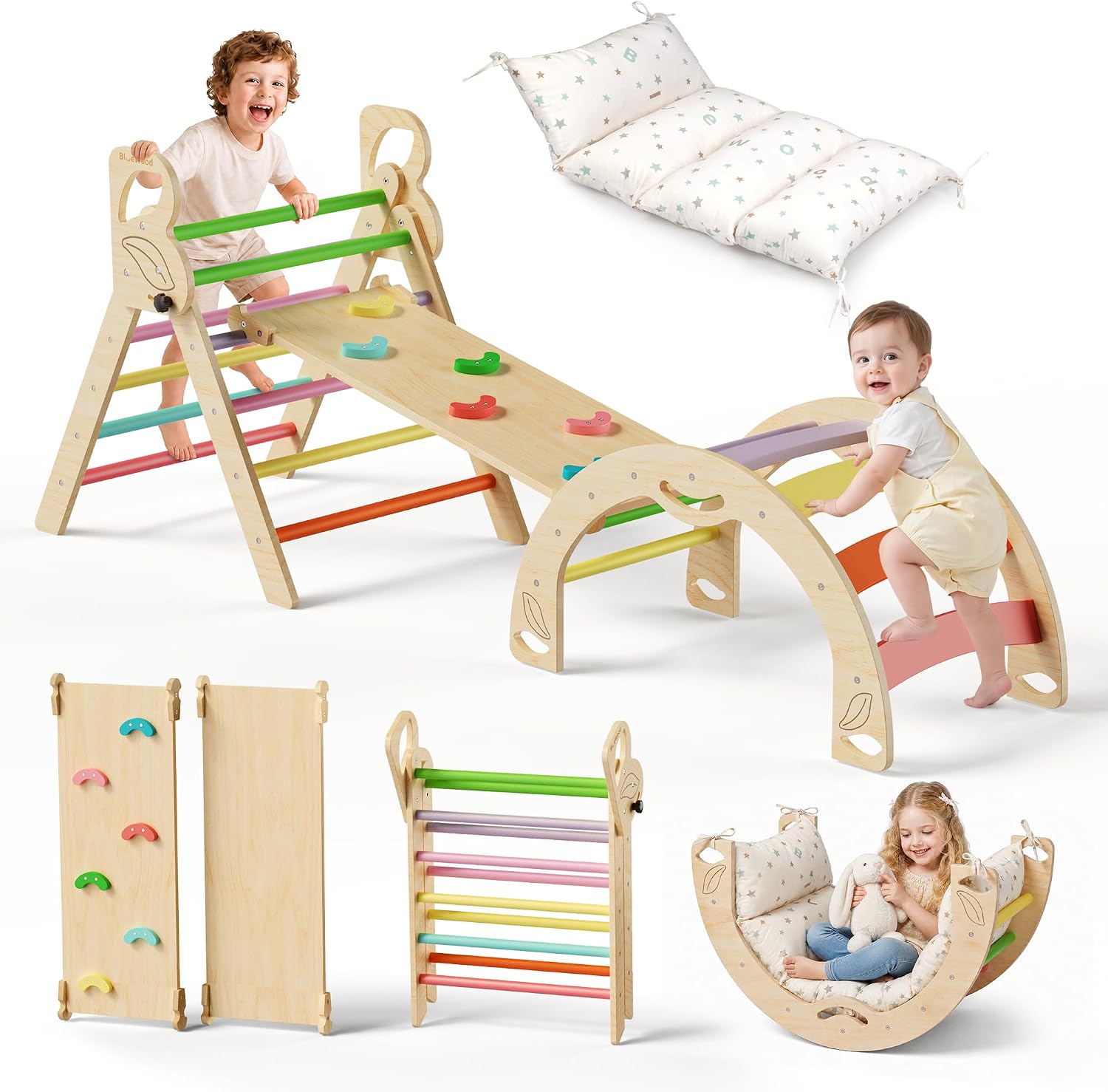 Pikler Triangle Set, Indoor Pickler Toddler Climbing Toy, Ages 1-7