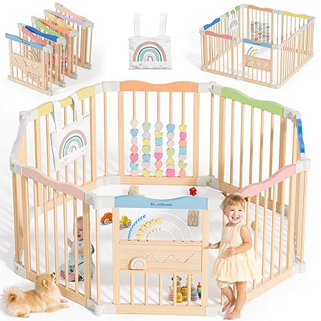Halo – BlueWood® Wooden Baby Playpen Without Door, Foldable, Colorful Dream, 8 Pcs