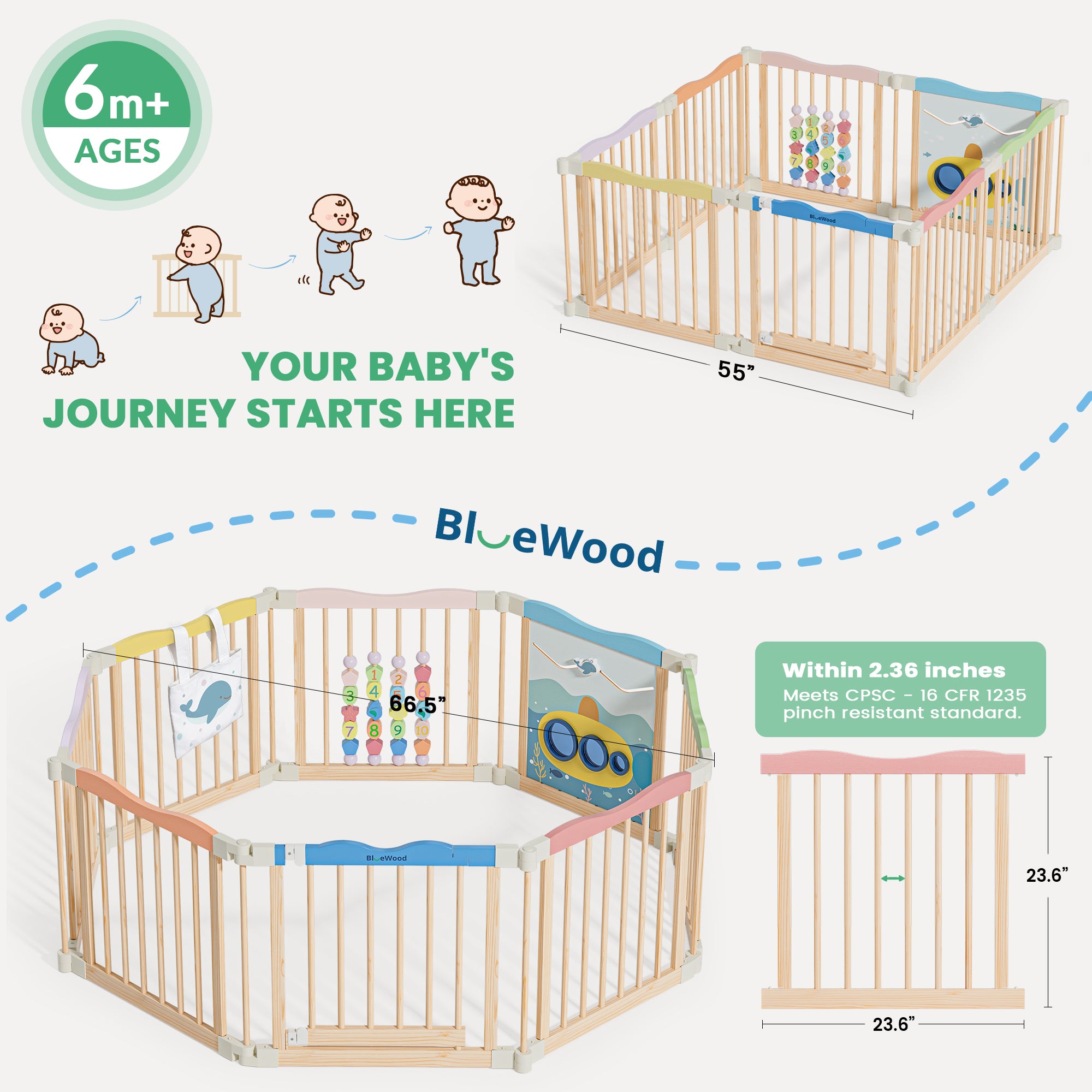 Halo - BlueWood® Baby Gate Playpen, Foldable, Baby Playpen with Sensory Board Features *Blue Whale