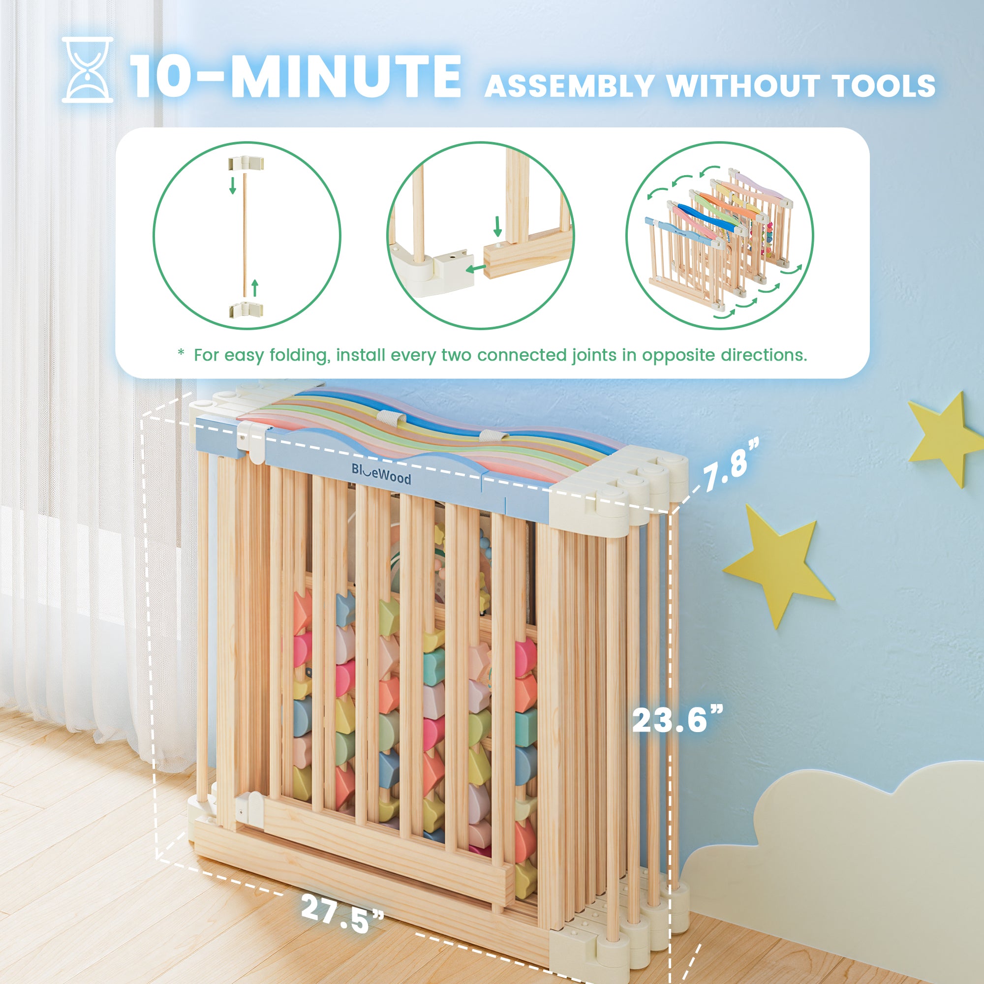 Halo - BlueWood® Baby Gate Playpen, Foldable, Baby Playpen with Sensory Board Features