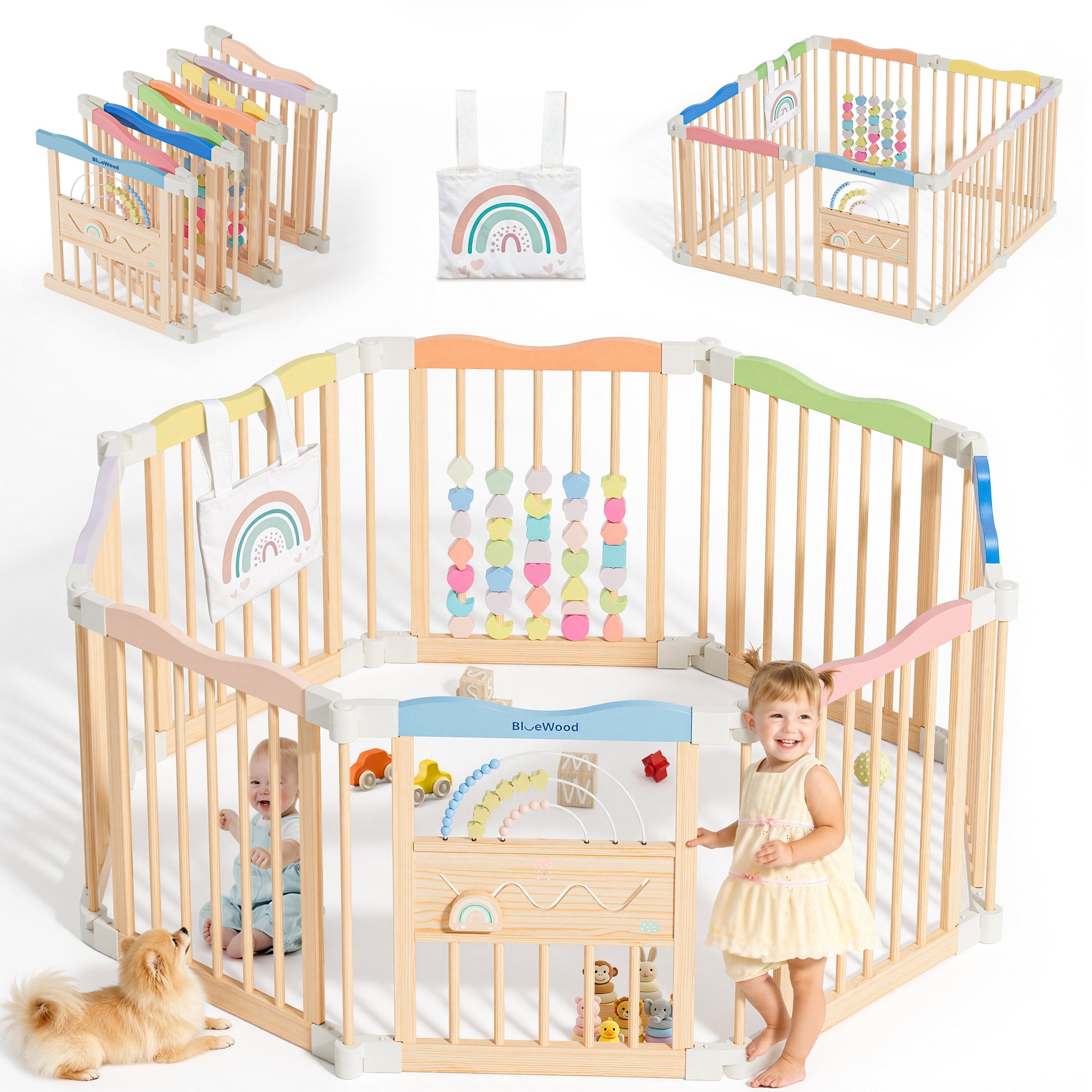 Halo - BlueWood® Baby Gate Playpen, Foldable, Baby Playpen with Sensory Board Features *Rainbow
