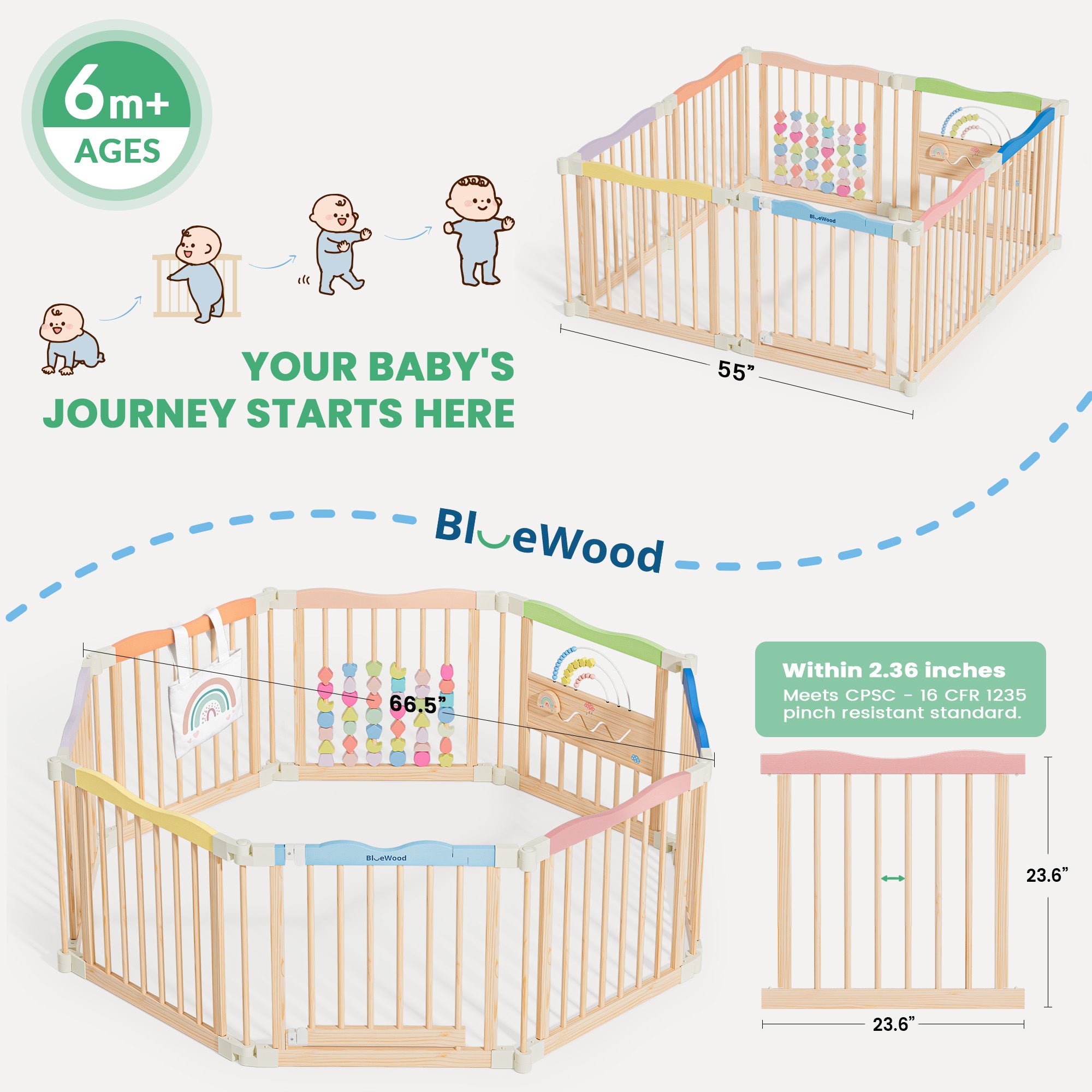 Halo - BlueWood® Baby Gate Playpen, Foldable, Baby Playpen with Sensory Board Features