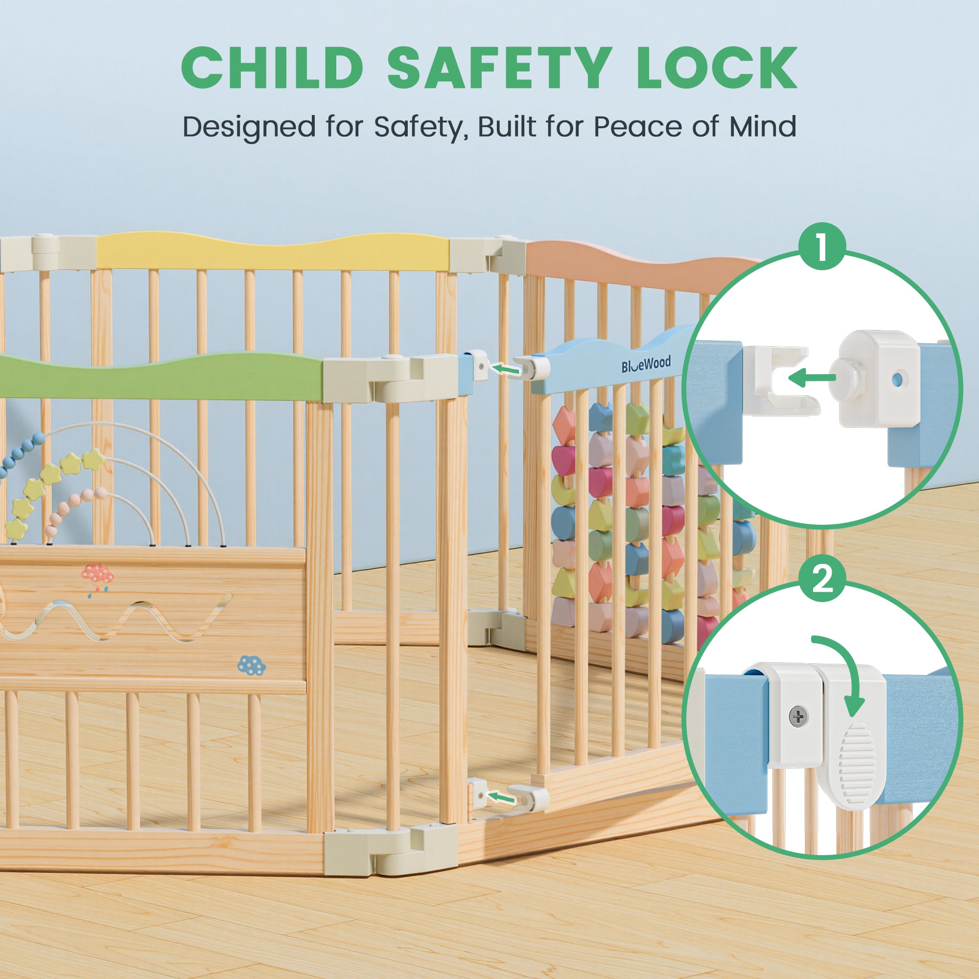 Halo - BlueWood® Baby Gate Playpen, Foldable, Baby Playpen with Sensory Board Features