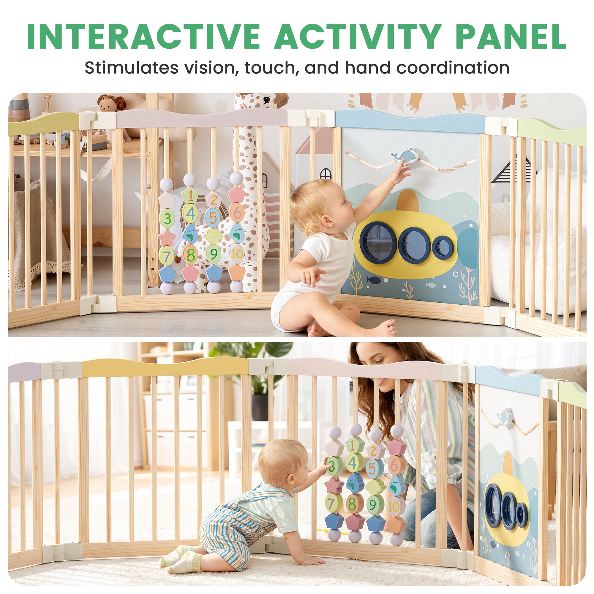 Halo - BlueWood® Baby Gate Playpen, Foldable, Baby Playpen with Sensory Board Features *Blue Whale