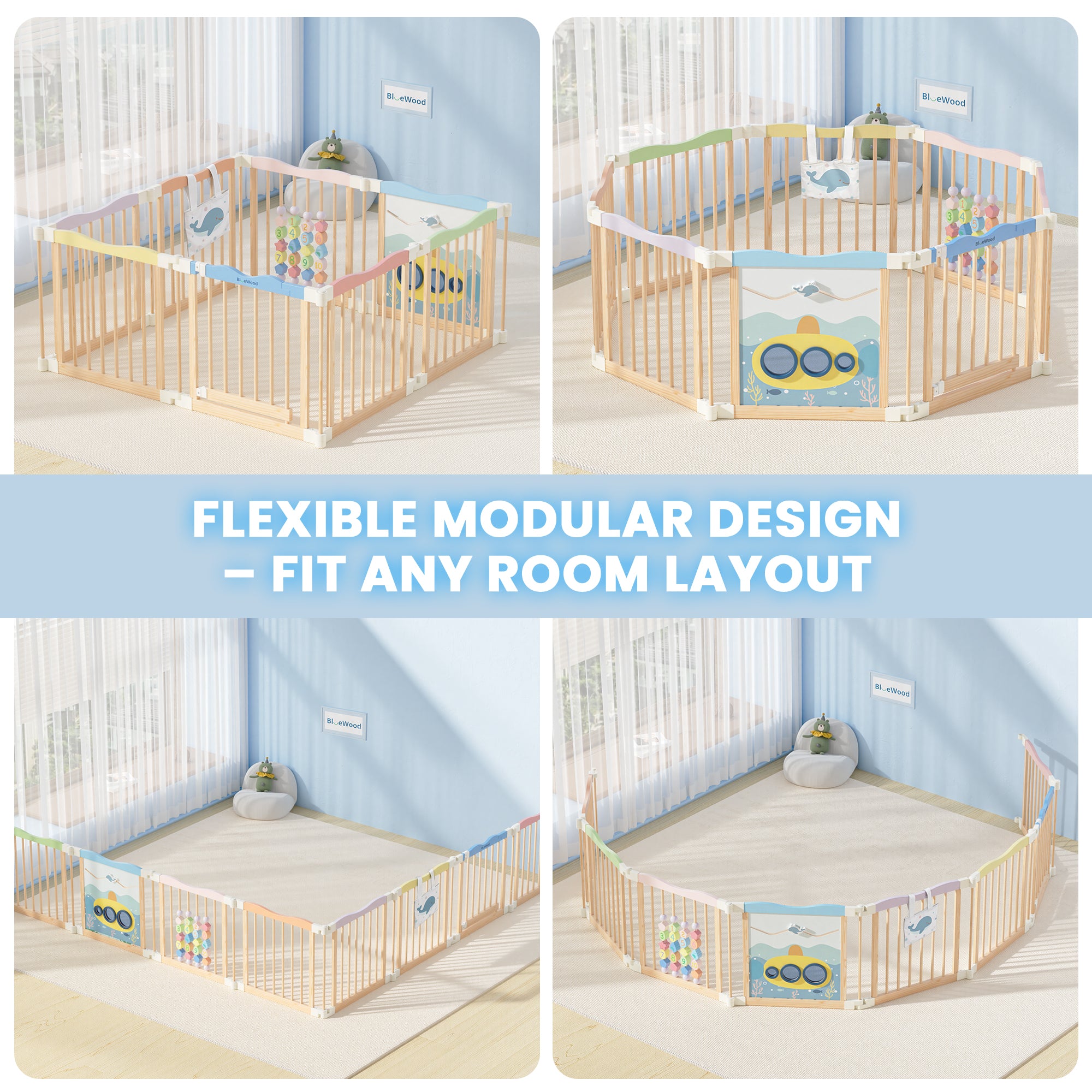 Halo - BlueWood® Baby Gate Playpen, Foldable, Baby Playpen with Sensory Board Features *Blue Whale