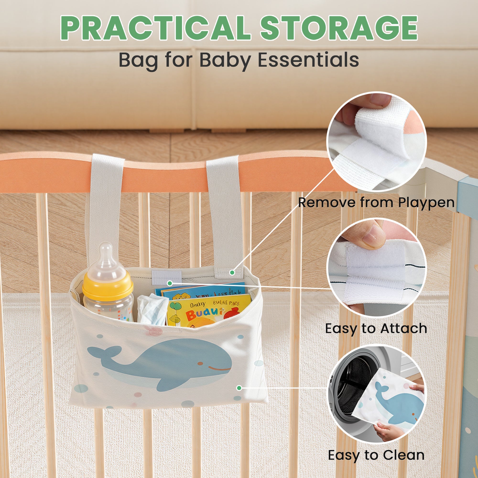 Halo - BlueWood® Baby Gate Playpen, Foldable, Baby Playpen with Sensory Board Features *Blue Whale