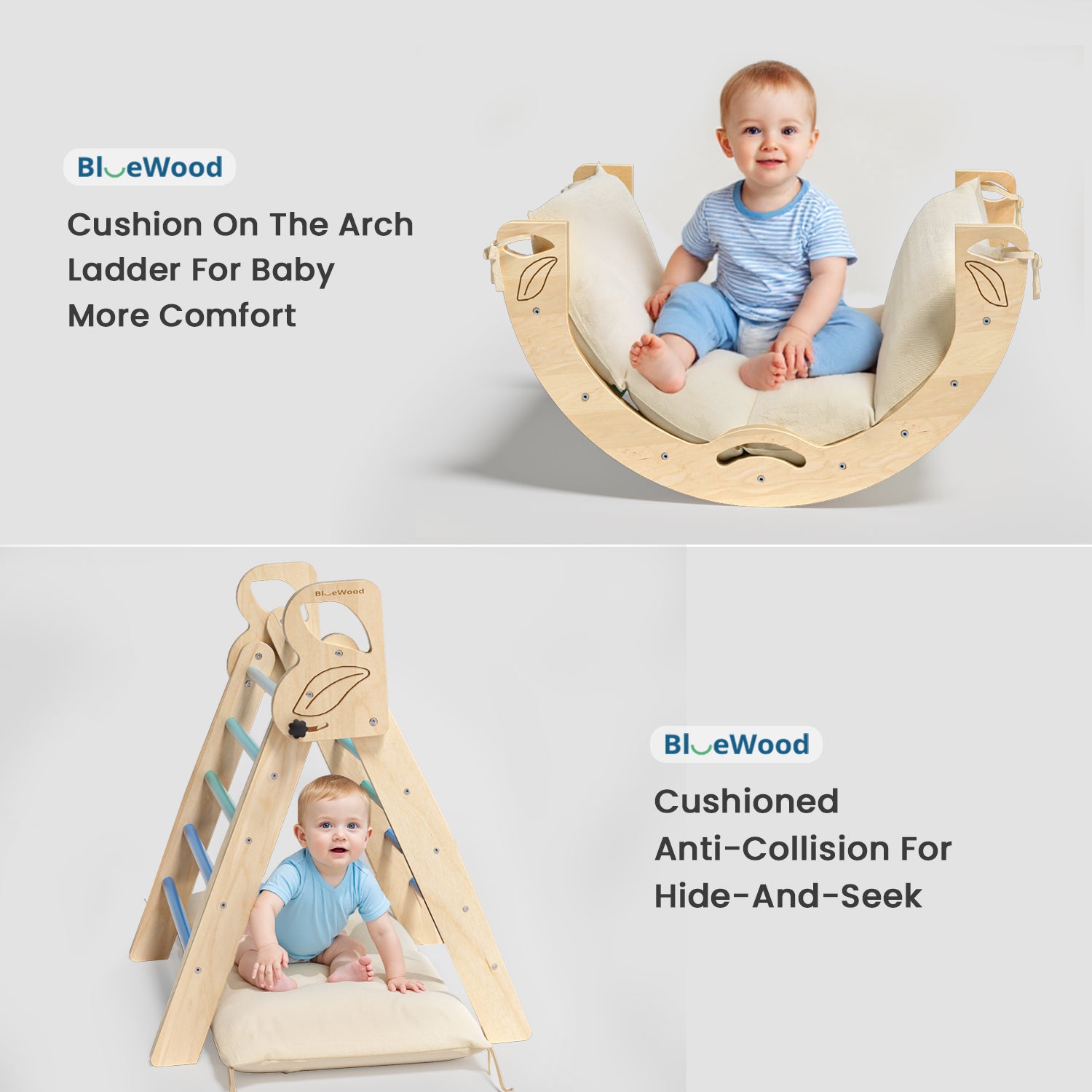 BlueWood Montessori Triangle Climbing Set, Indoor Playground for Kids - 3 - Piece, Complete with Pads