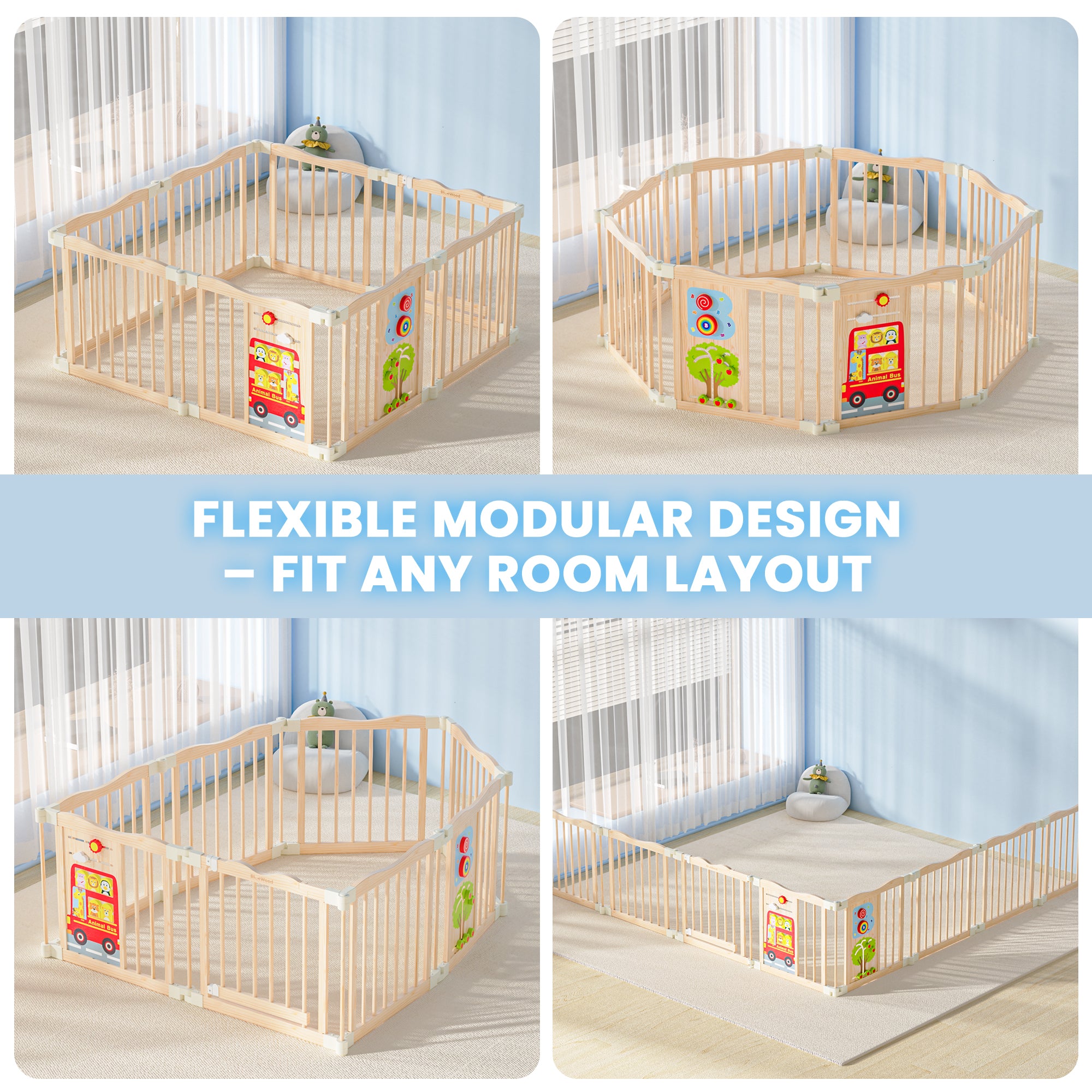 Halo - BlueWood® Baby Gate Playpen, Foldable, Busy Board Baby Playpen with Sensory Board Features *School Route