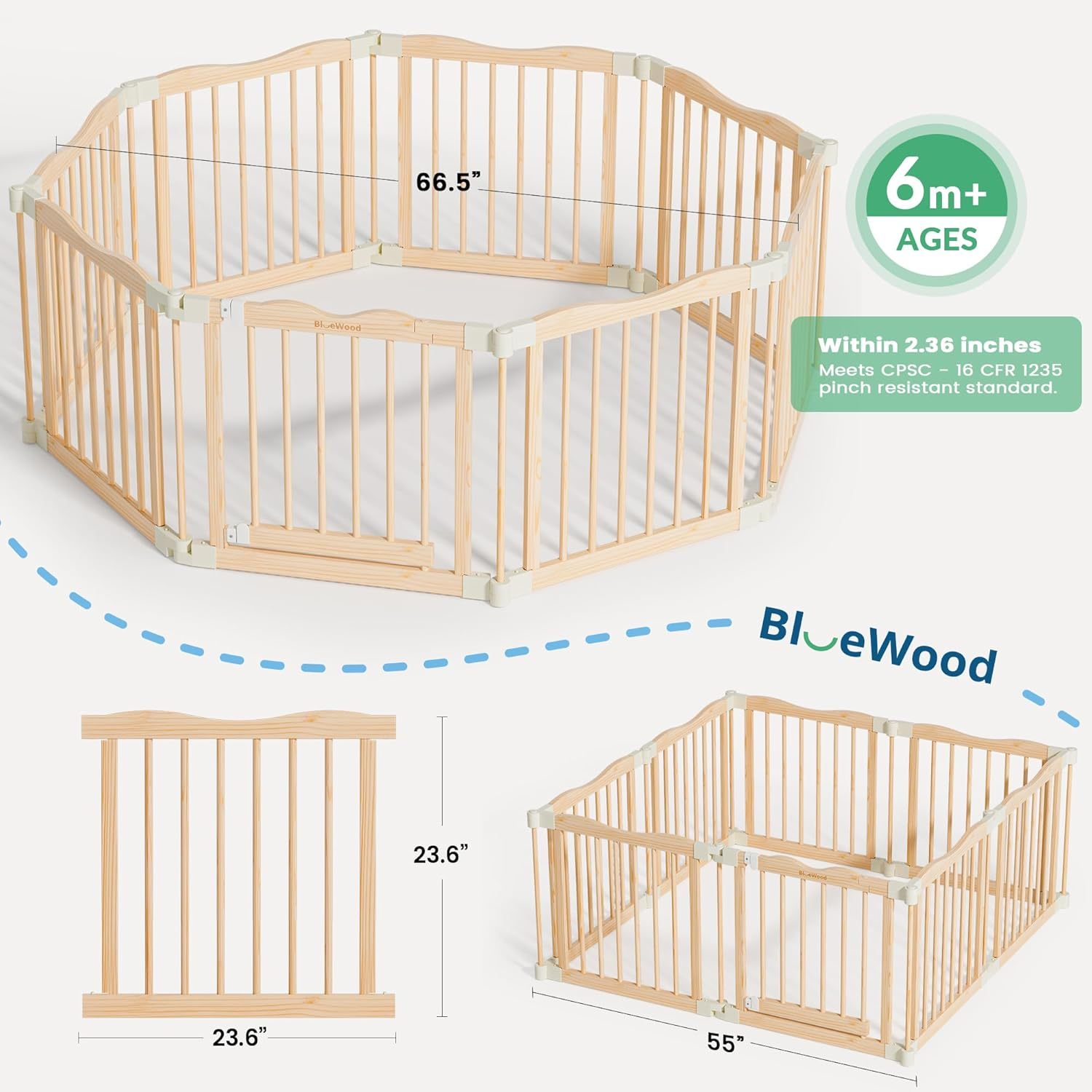Halo - BlueWood® Baby Gate Playpen, Foldable, Paint-Free Baby Playpen