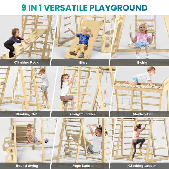 Nature Series Climb and Slide Playset Wooden Indoor Toddler Jungle Gym 1-Count