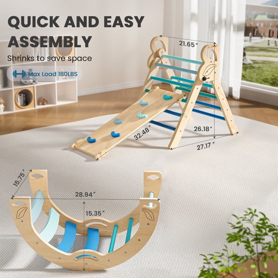 BlueWood Triangle Climbing Set Lightweight Compact Indoor Playground for Kids 3-Piece,Blue