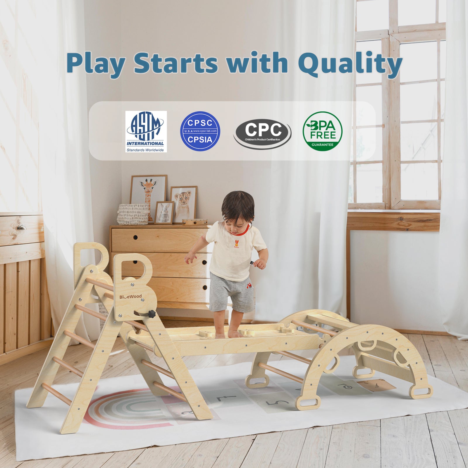 Juego de triángulos Pikler Aurora- BlueWood® 2024 *Tono de madera natural