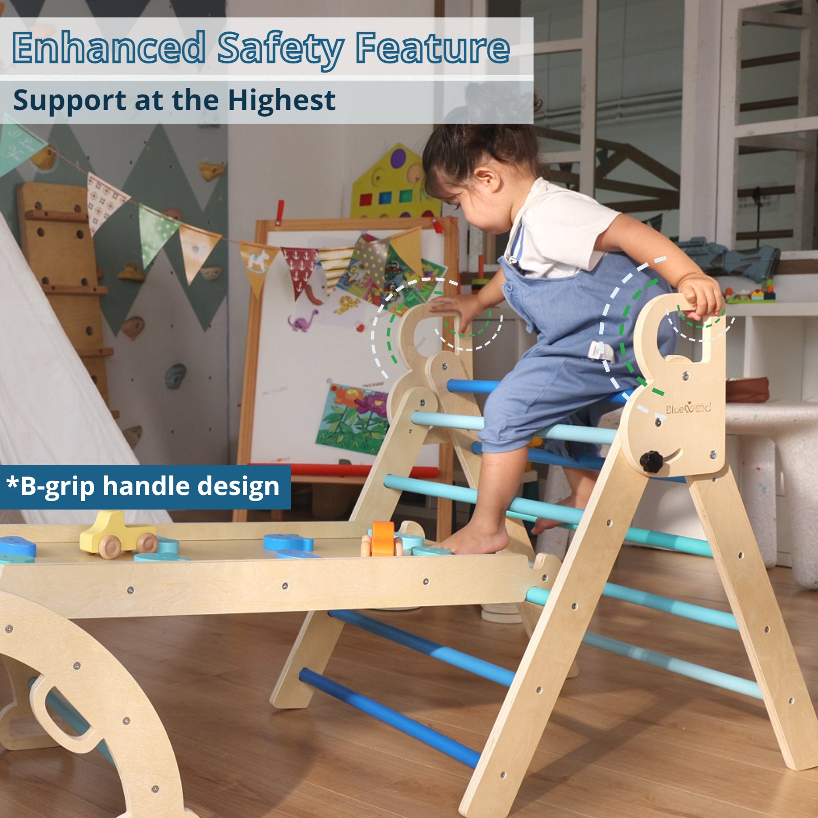 Escalera de cuerda Aurora-BlueWood® 2024, juego de triángulos Pikler *Azul degradado