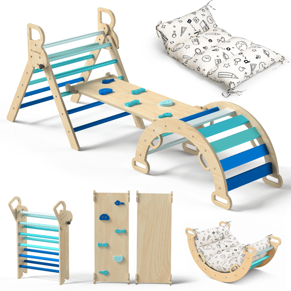 Pikler Triangle Set, 8 in 1, for 6 Months to 6 Years Children, 150 lb Load, 4 Piece, Foldable