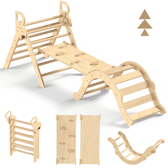 Pikler Triangle Set Playground Climber 8-in-1 Foldable Wooden Indoor 1-Count