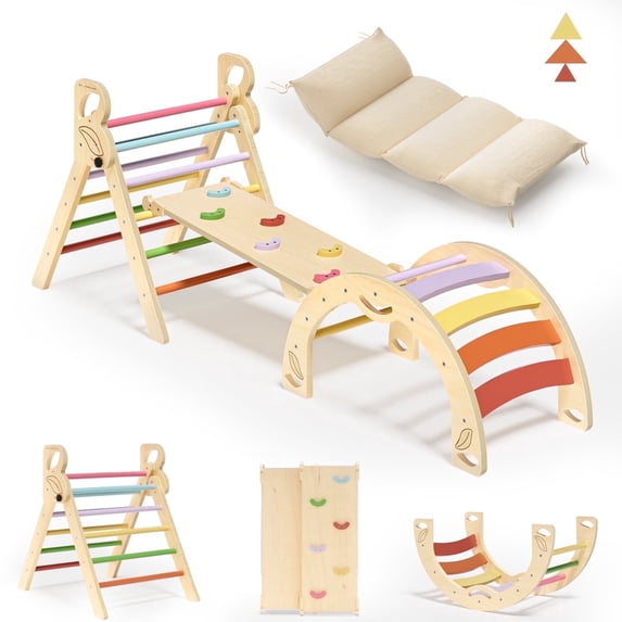 BlueWood Triangle Climbing Set Indoor Playground, Lightweight Compact, 4-Piece, 71 in L x 21 in W x 15 in H wm