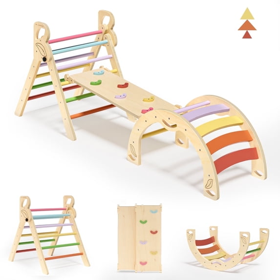 Triangle Climbing Set Indoor Playground Lightweight Compact Wood Multicolor for Kids 3-Piece