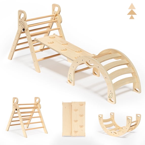 Triangle Climbing Set Playground Arch Wood Indoor Lightweight Compact for Kids 3-Piece