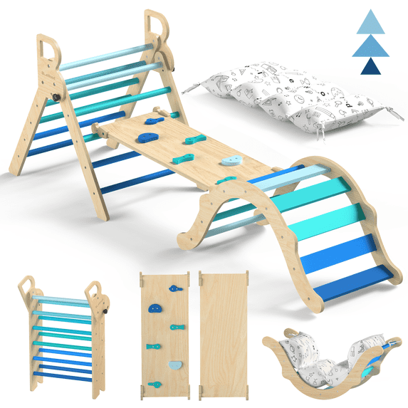 Totsicle - BlueWood® Pikler Triangle Playset avec coussin *Dégradé de bleu