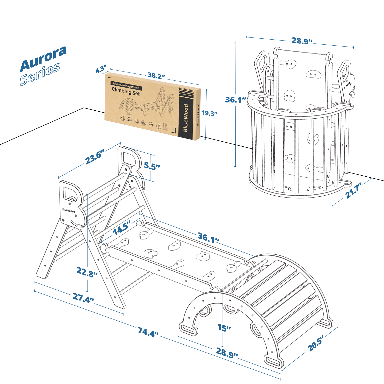 BlueWood pikler aurora series dimension