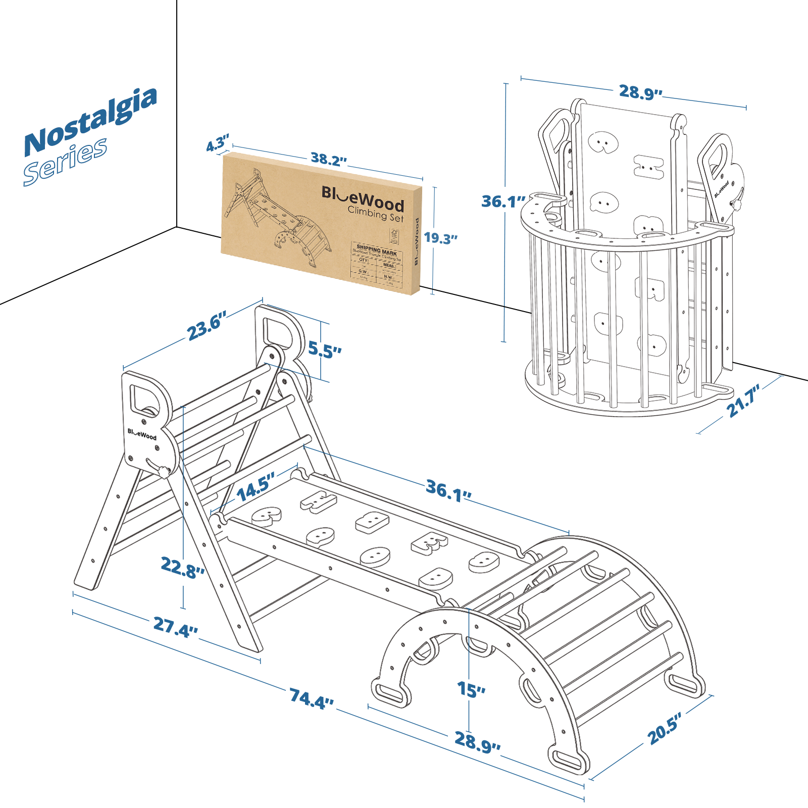 BlueWood pikler nostalgia series dimension