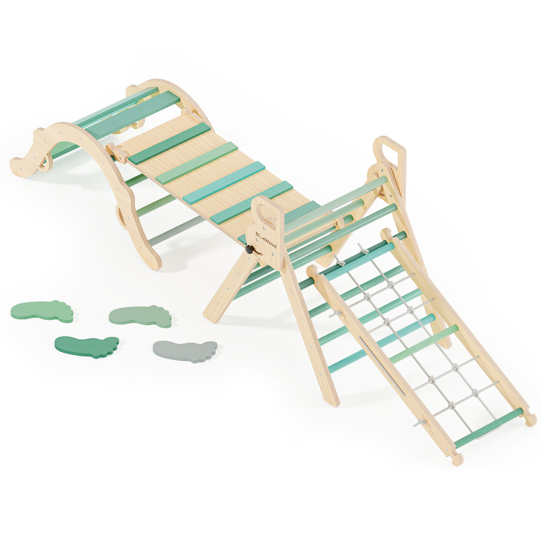 Ramble Series Pikler Triangle Playset with Rope Ladder （4pcs）- 5 Color Options