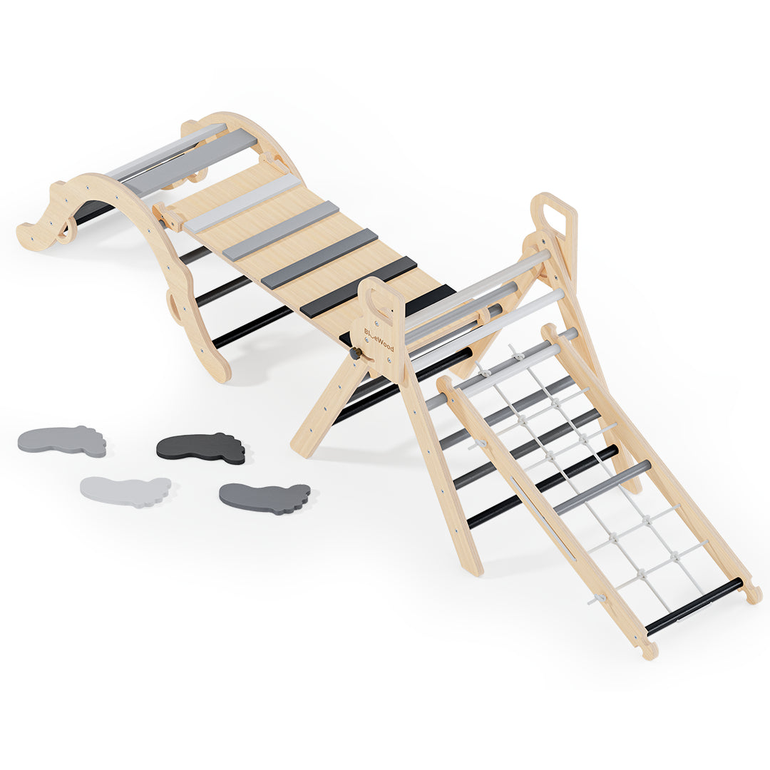Ramble- BlueWood® Pikler Triangle Playset with Rope Ladder *Pebbles