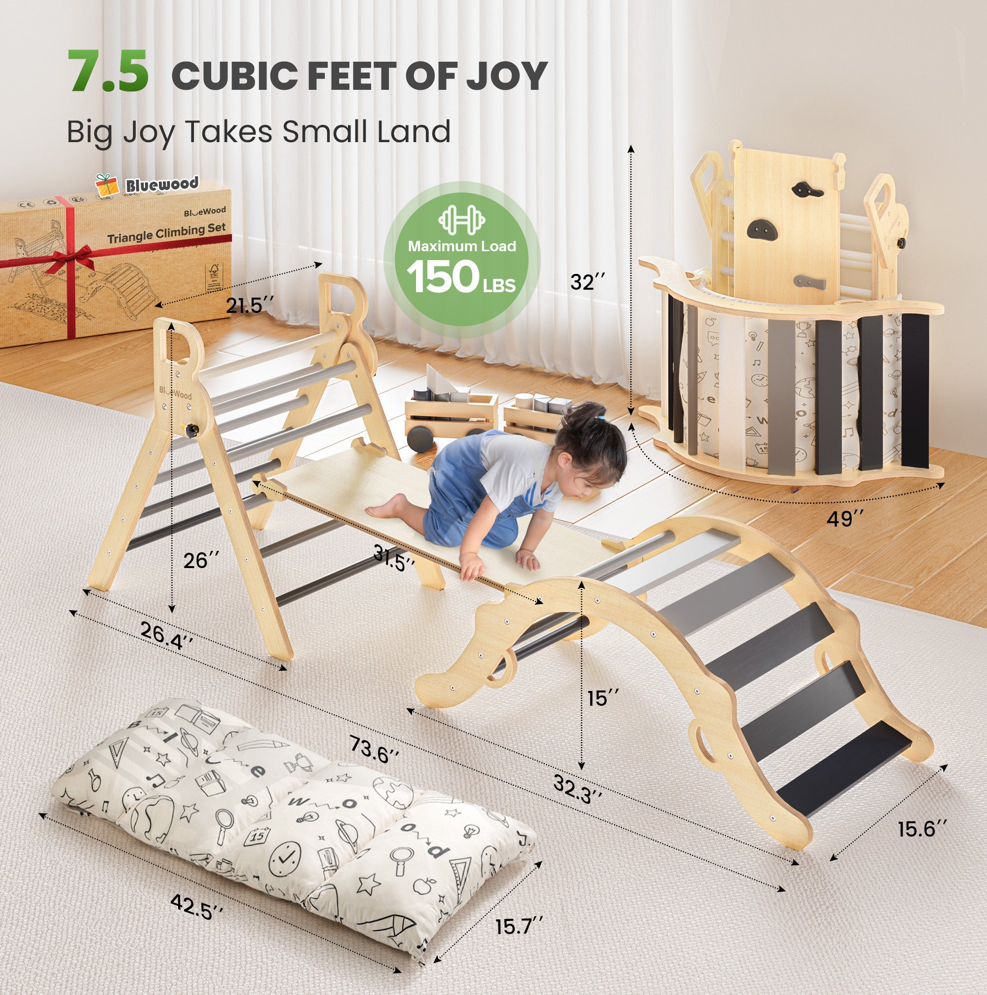 Totsicle- BlueWood® Pikler Triangle Playset with Cushion *Gray