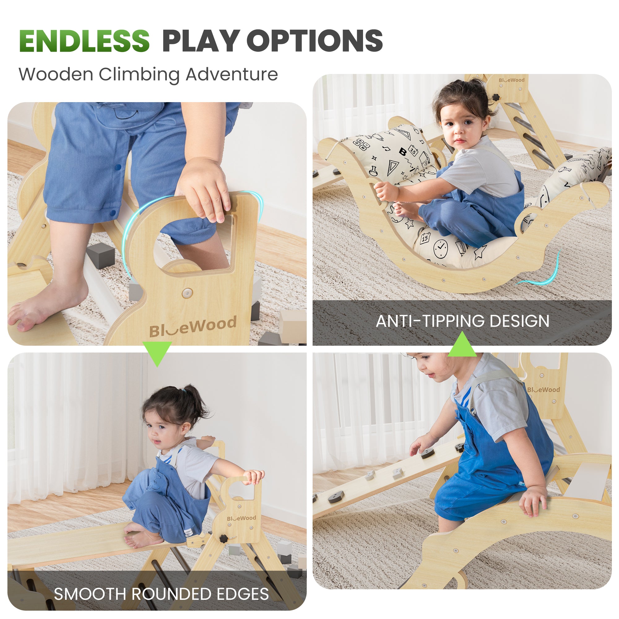 Totsicle- BlueWood® Pikler Triangle Playset with Cushion *Gray