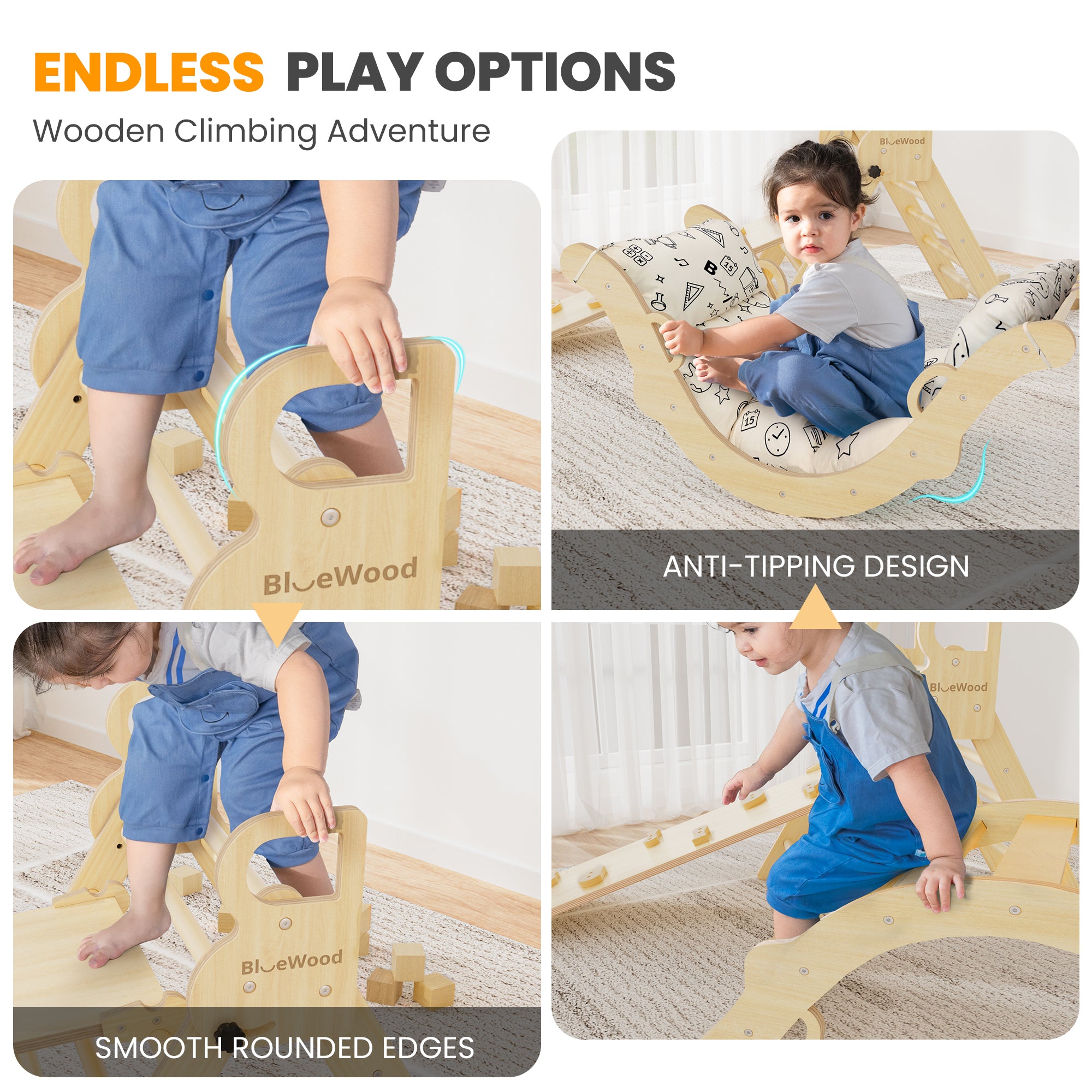 Totsicle- BlueWood® Pikler Triangle Playset with Cushion *Wood Tone