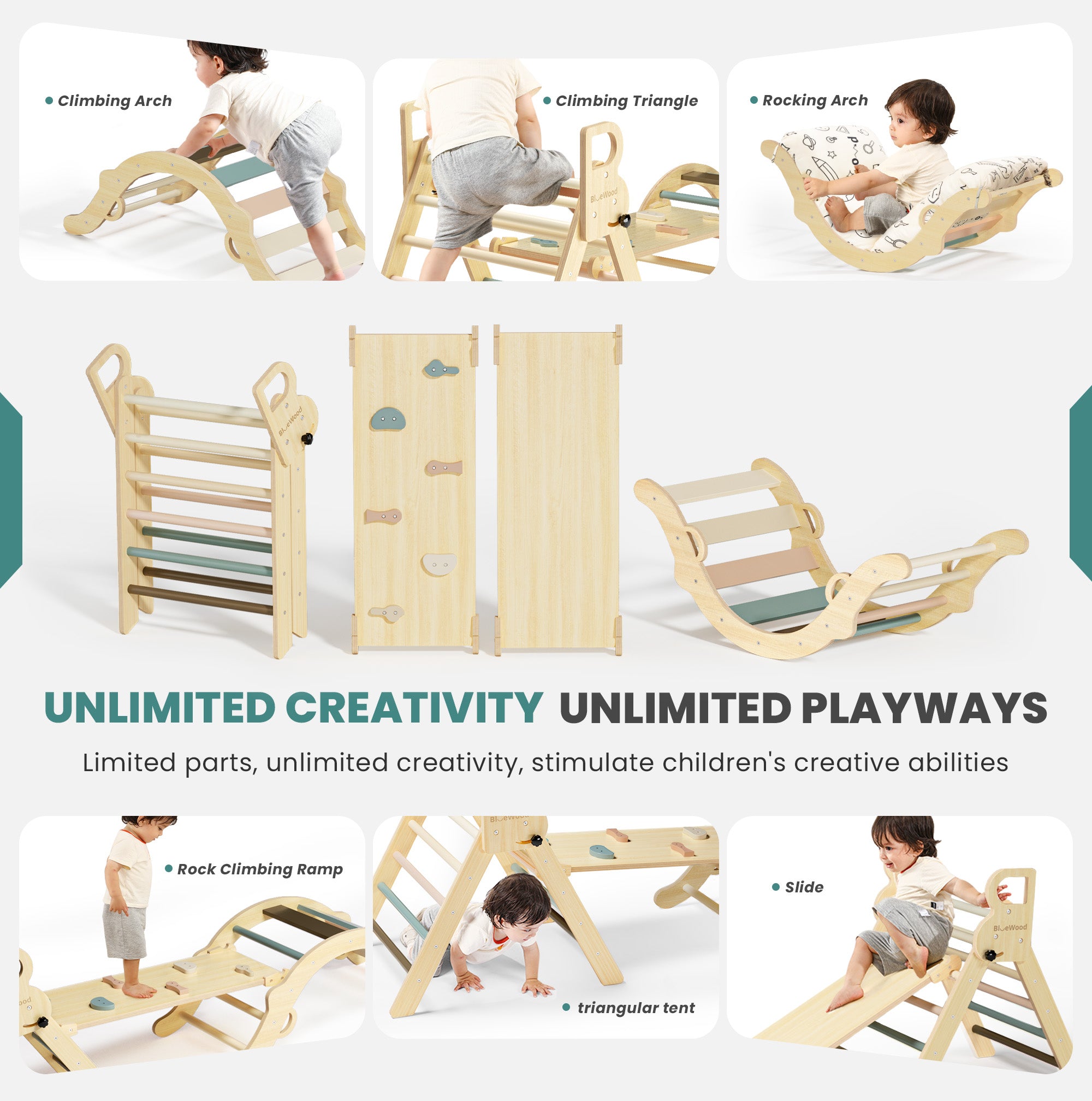 Totsicle- BlueWood® Pikler Triangle Playset with Cushion *Morandi