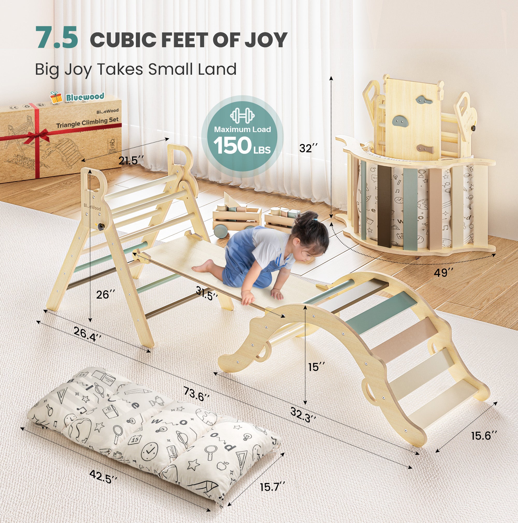 Totsicle- BlueWood® Pikler Triangle Playset with Cushion *Morandi