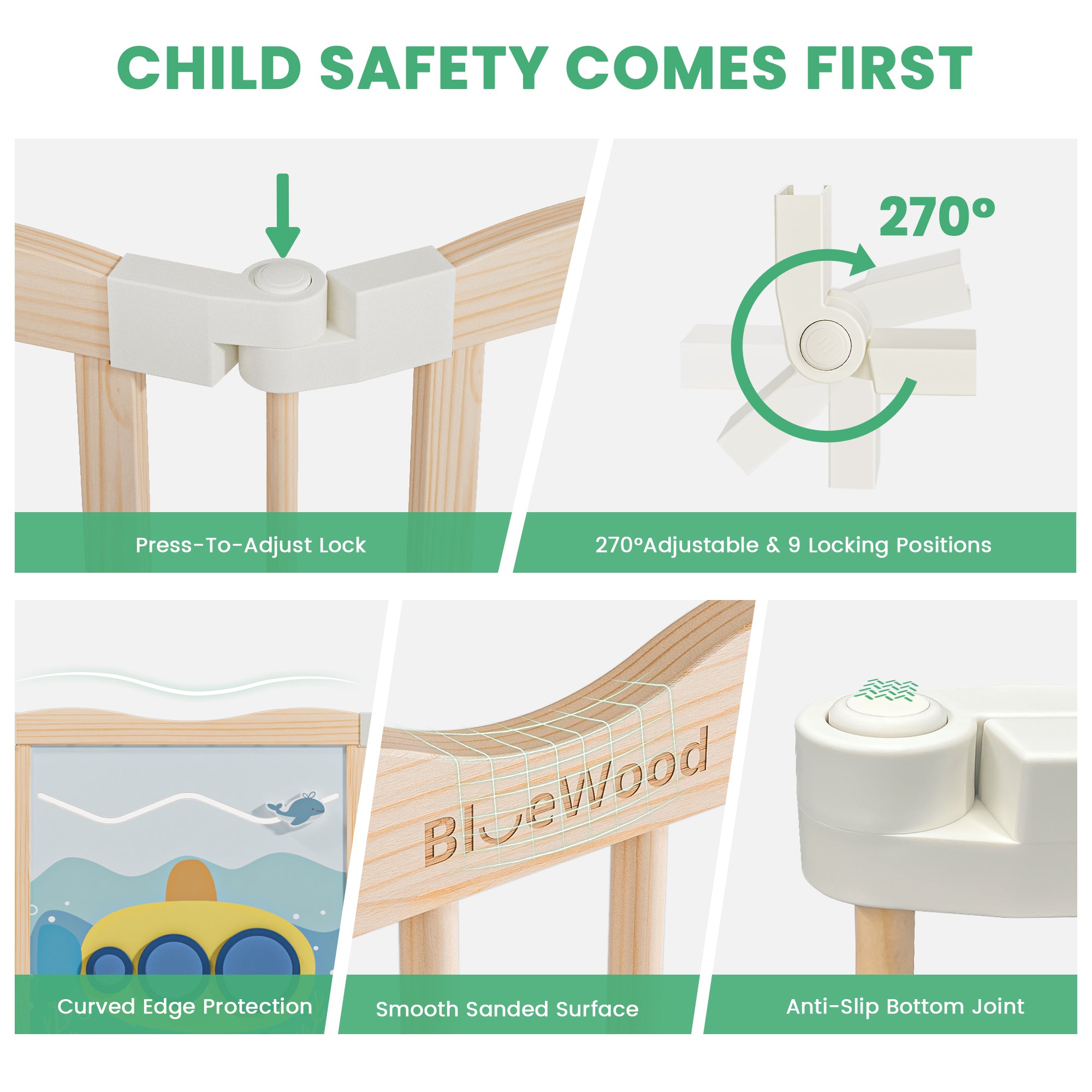 BlueWood® Baby Gate Playpen, Foldable, Baby Playpen with Sensory Board Features *Blue Whale in Wood Tone