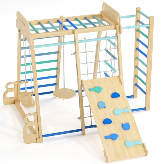 Climb and Slide Jungle Gym, Wooden, Toddler Playset, Indoor