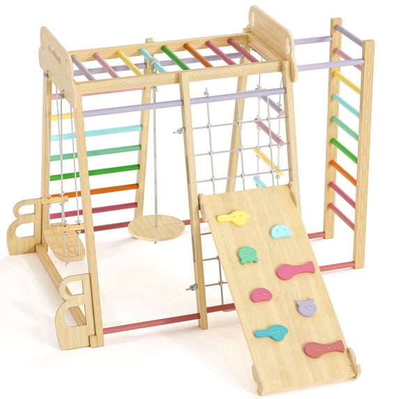 Climb and Slide Set, Toddler Wooden Jungle Gym, Playground Climber