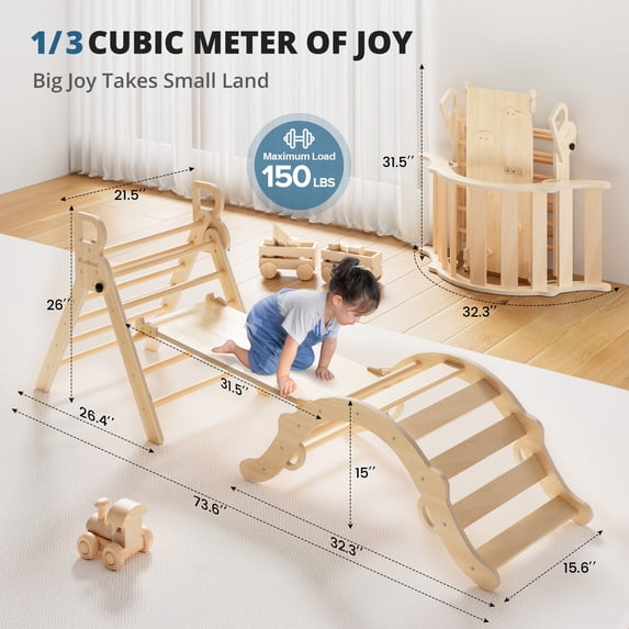 Pikler Triangle Set Playground Climber 8-in-1 Foldable Wooden Indoor 1-Count