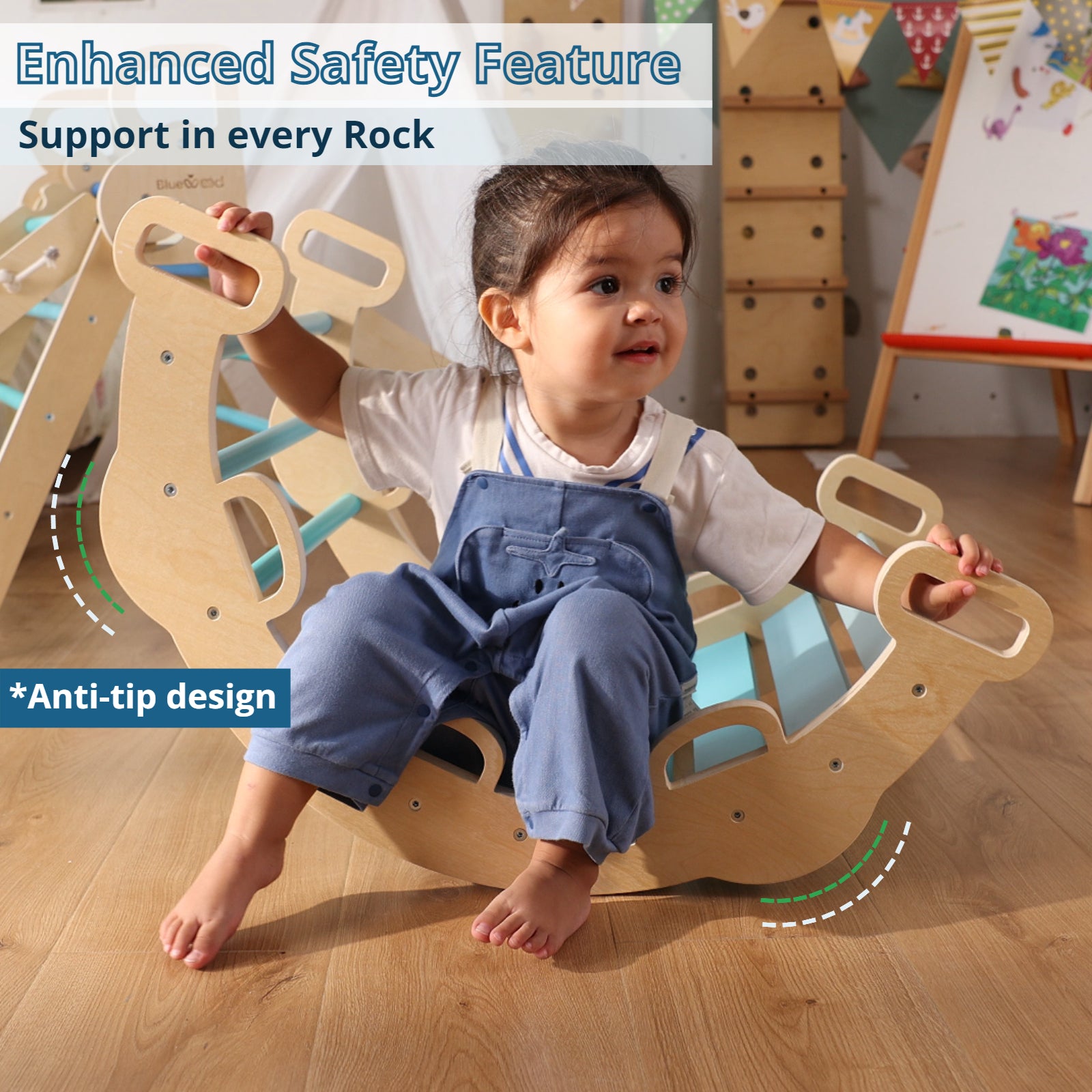 Escalera de cuerda Aurora-BlueWood® 2024, juego de triángulos Pikler *Azul degradado