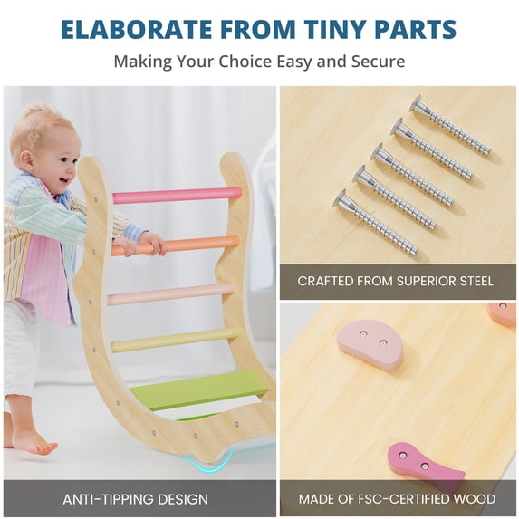Pikler Triangle Set Indoor Jungle Gym Foldable Wooden 8-in-1 3-Piece