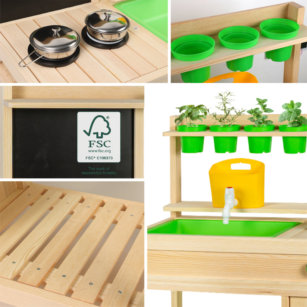 Pure Wood Mud Kitchen — For Backyard & Patio or Indoor Pretend Food Play