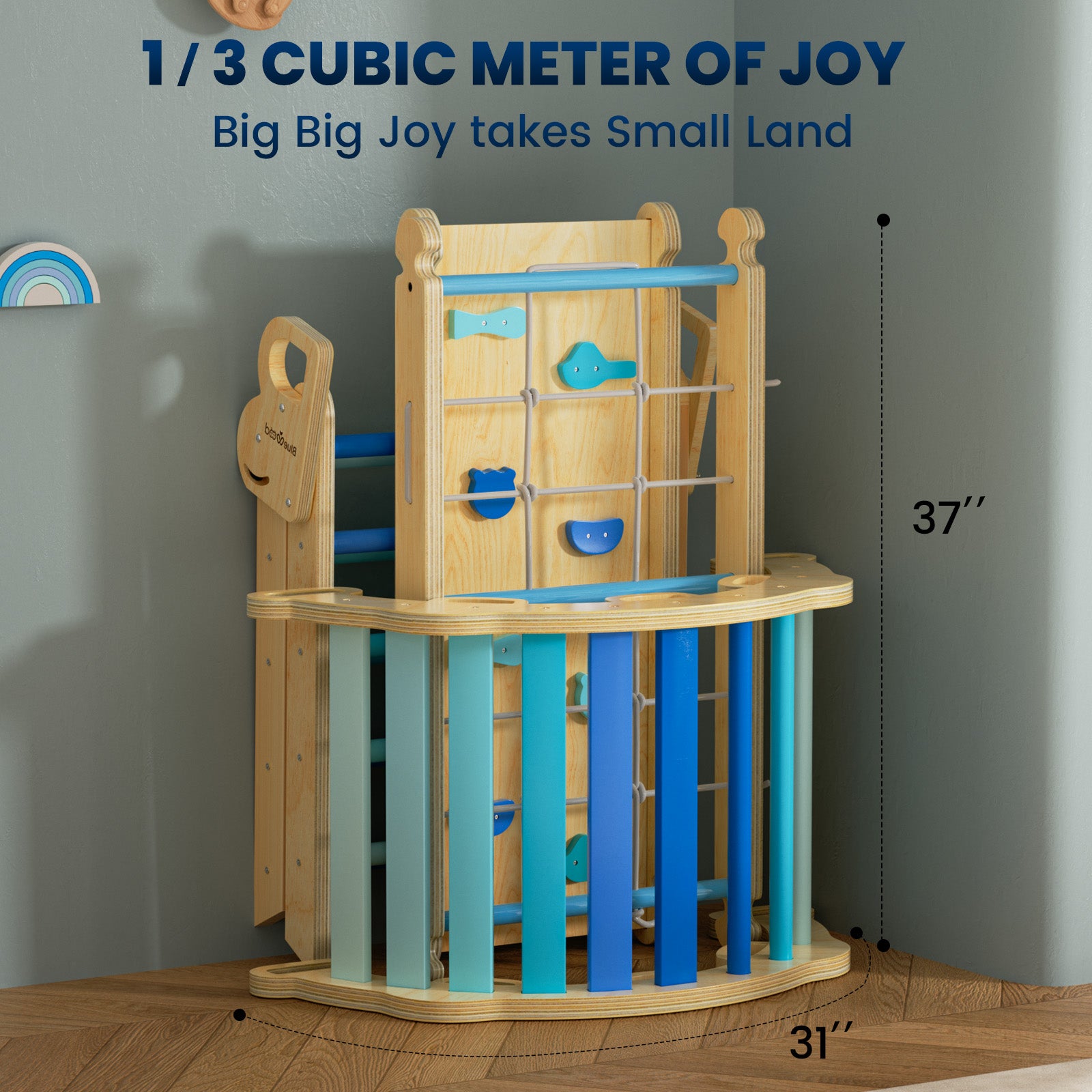 Escalera de cuerda Aurora-BlueWood® 2024, juego de triángulos Pikler *Azul degradado