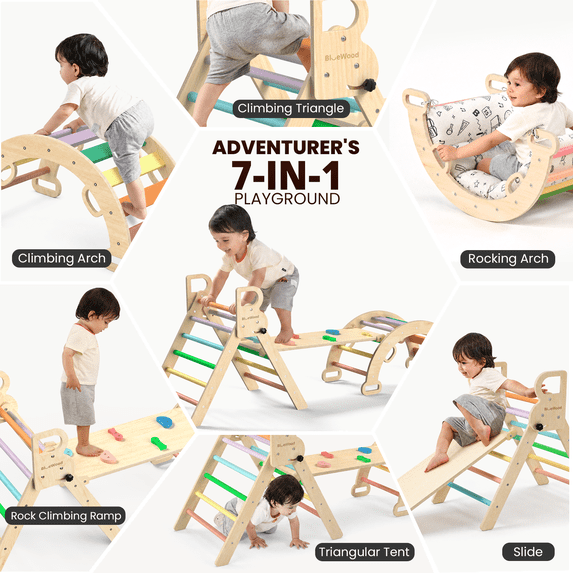 Pikler Triangle Set, 4 Piece, 6M - 6Y Children, 150 lb Load, 8 in 1, Foldable