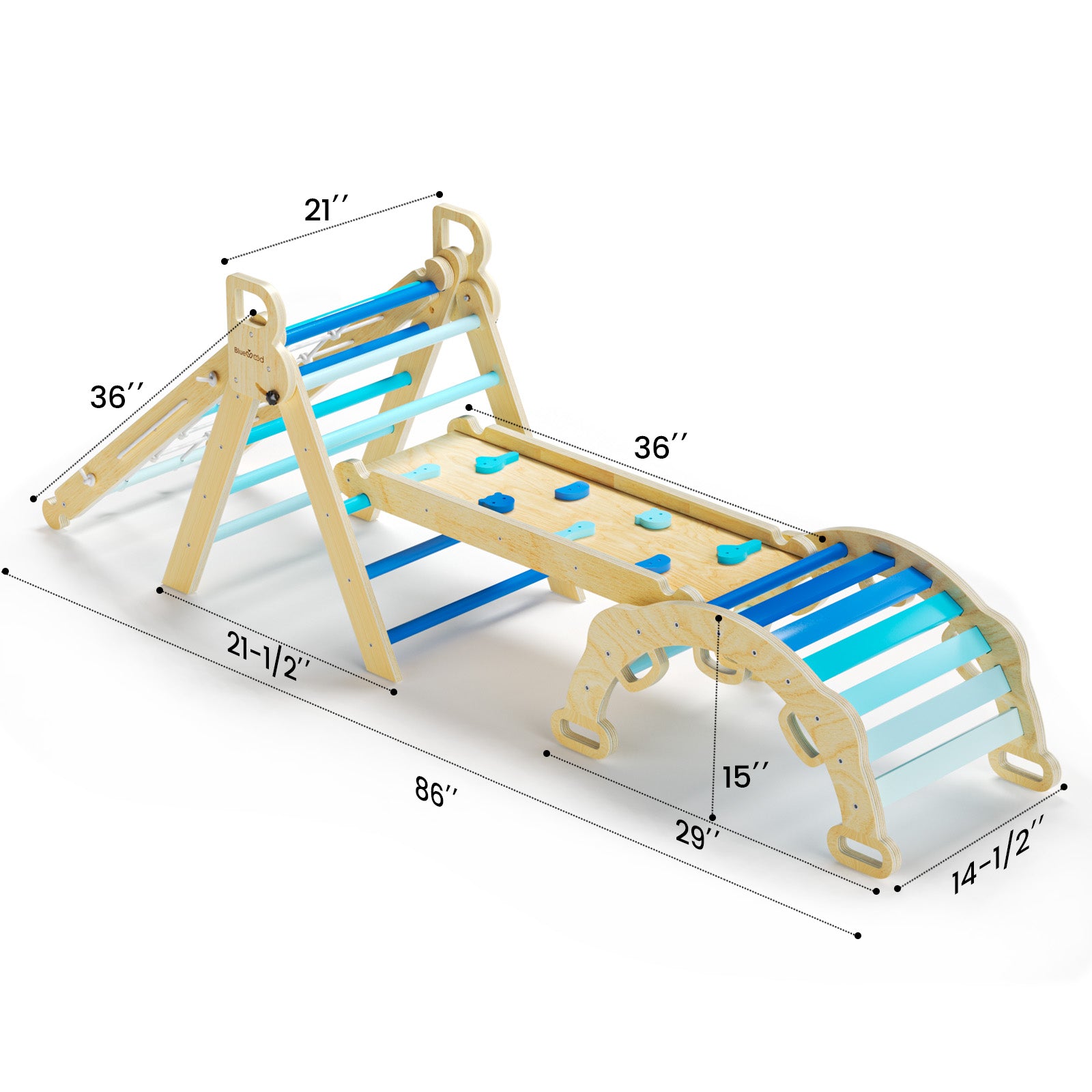 BlueWood® Gradient Blue Rope Ladder*Pikler Triangle Set