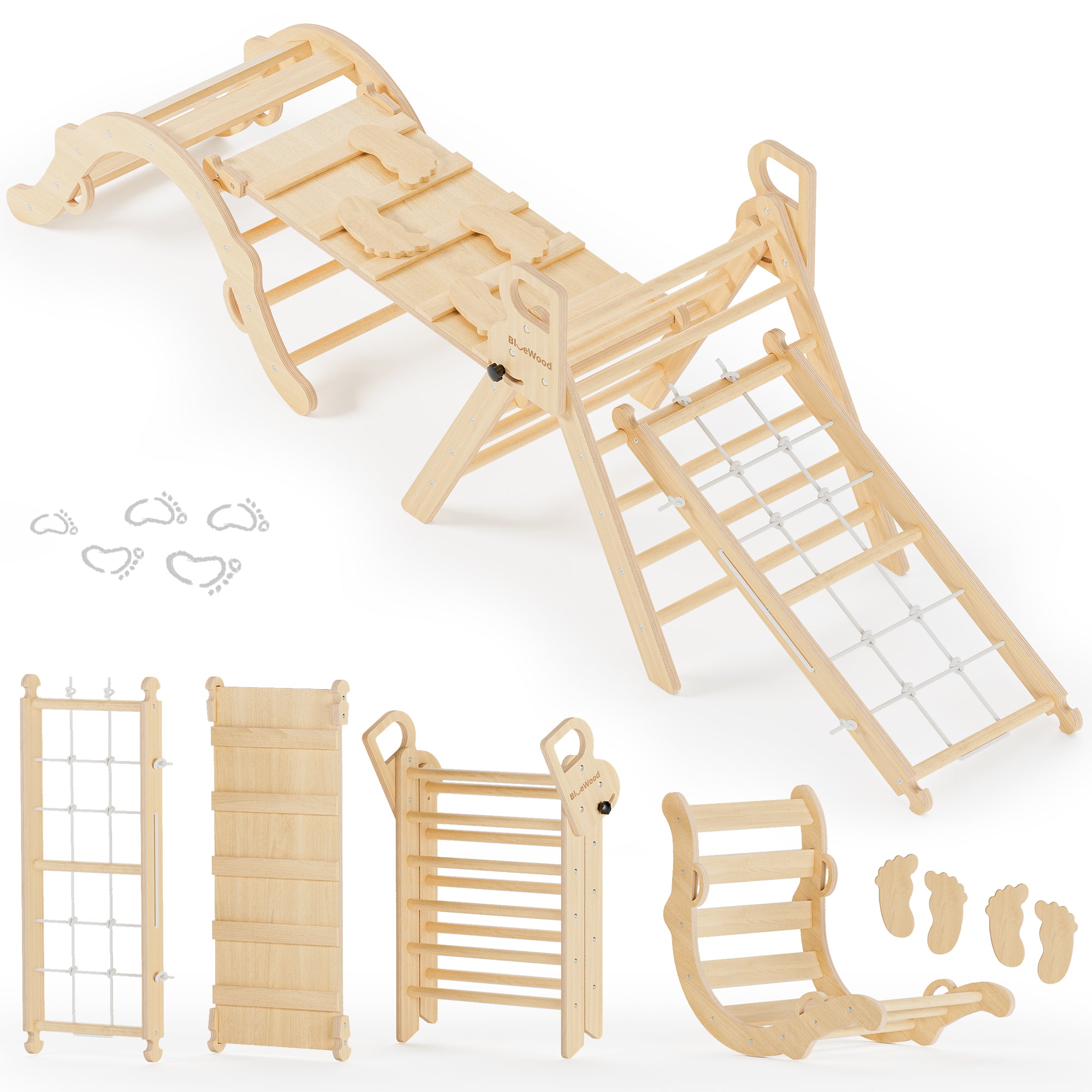 Ramble- Juego triangular Pikler BlueWood® con escalera de cuerda *Tono madera